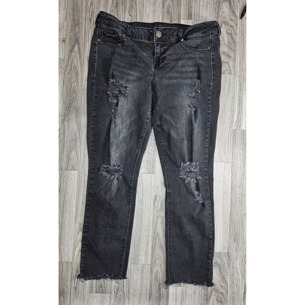 (3/$35)‎ Maurices Womens Size L - R Large Regular Distressed Grey Black Jeans